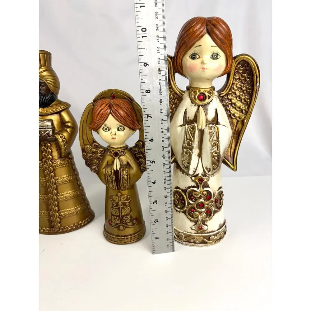 Lot of 6 Vintage Gold Painted Three Wise Men Angels‎ Nativity Chalkware MCM